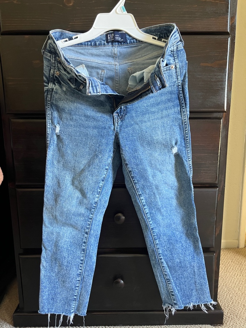 🩵GAP Women's Blue Straight Leg Jeans with Frayed Hem